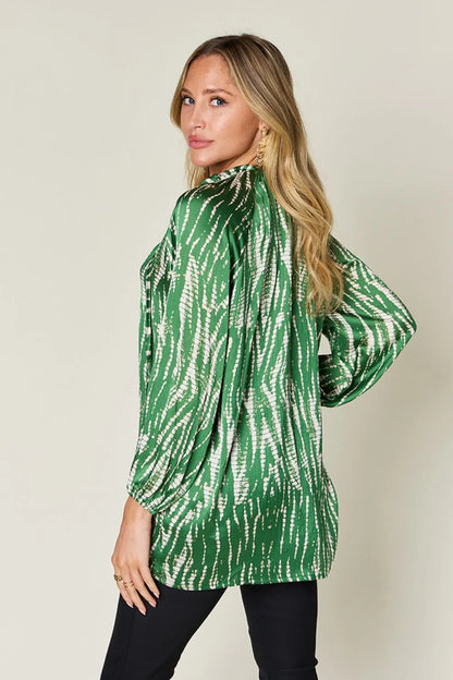 Double Take Full Size Printed Button Up Long Sleeve Shirt New Era Fashion LLc