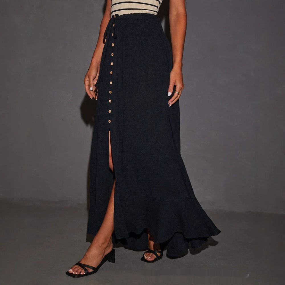 Half-length Solid Color Lace-up Waist-slimming Long Dress Grayceful LLC