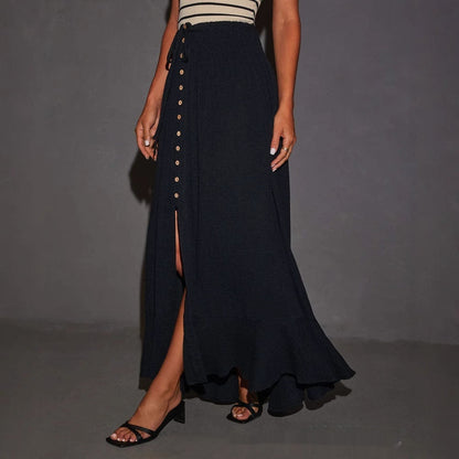 Half-length Solid Color Lace-up Waist-slimming Long Dress Grayceful LLC