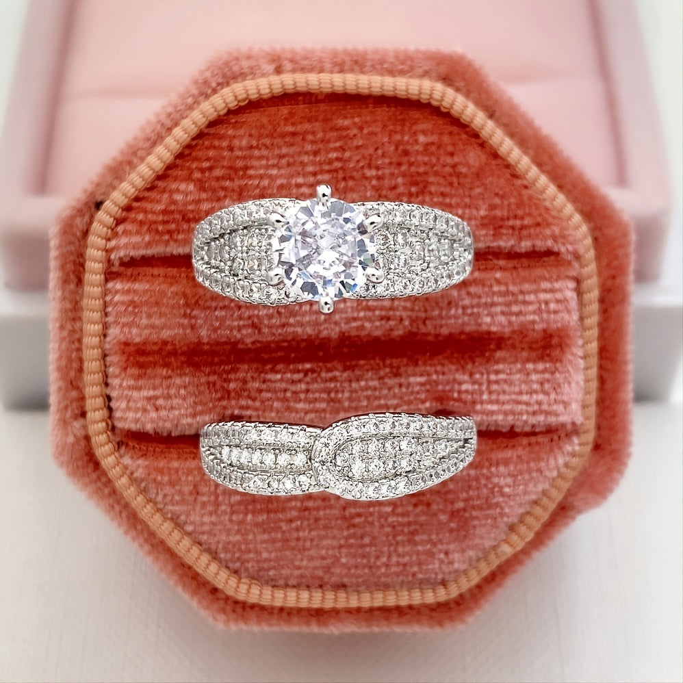 Set of 2 Bridal Wedding Rings with Inlaid Zirconia for Women'S Engagement Proposal Gift Jewelry NovaCart