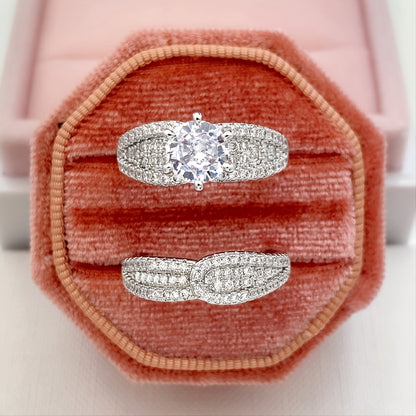 Set of 2 Bridal Wedding Rings with Inlaid Zirconia for Women'S Engagement Proposal Gift Jewelry NovaCart