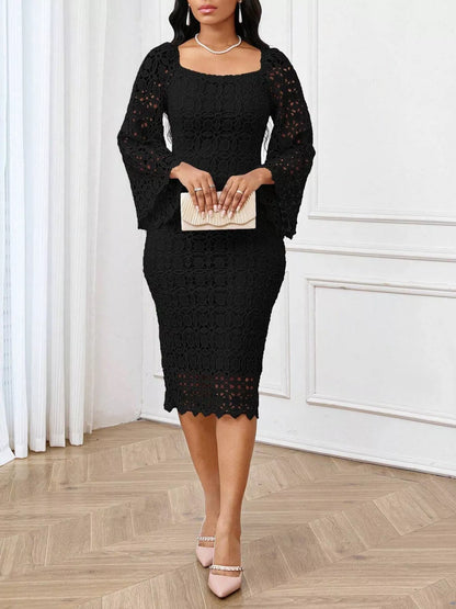 Lace Square Neck Midi Dress New Era Fashion LLc