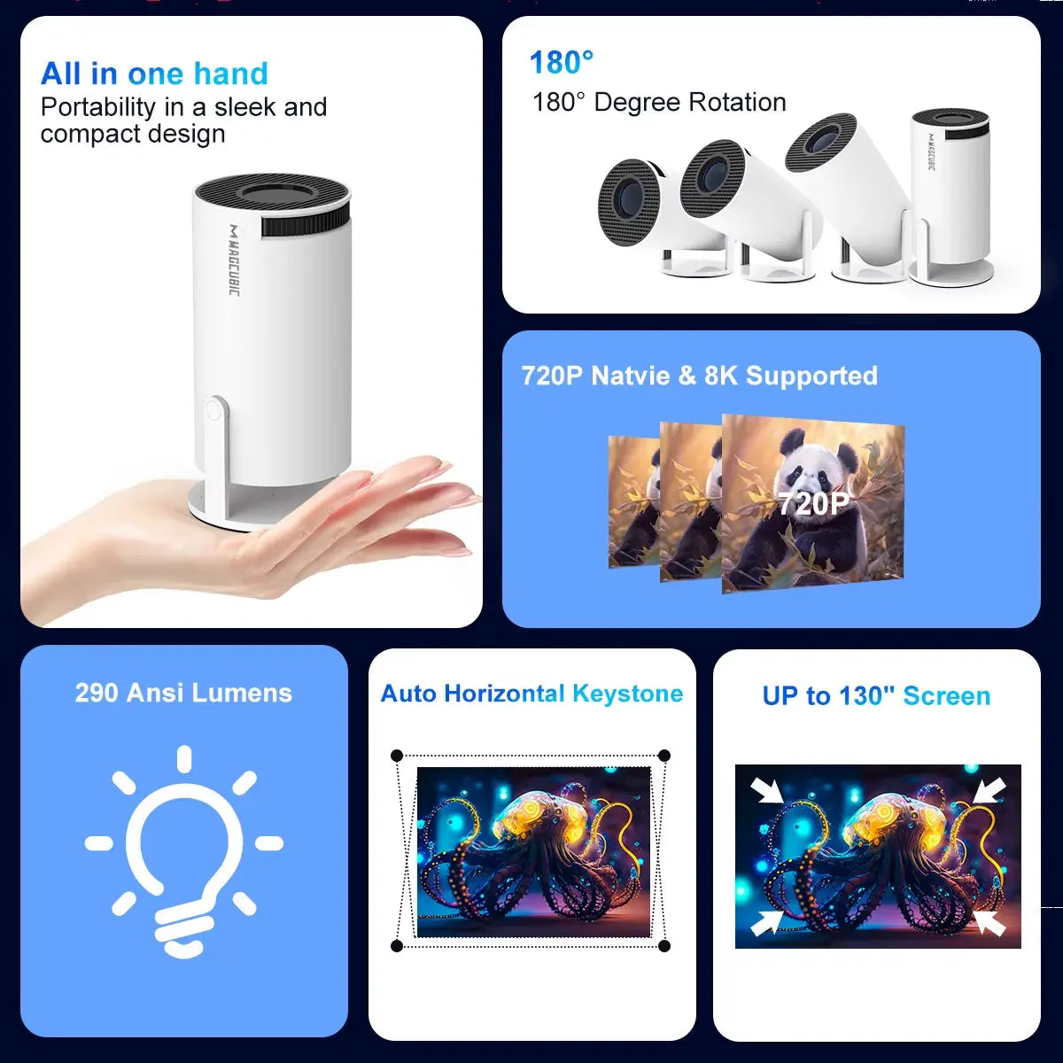 Experience Stunning 8K Visuals with the HY300 Pro Android 14 Projector - Dual WiFi6, Bluetooth 5.4, and 290 ANSI Lumens for Home Cinema and Outdoor Entertainment