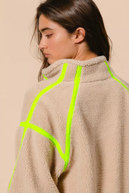 BiBi Contrast Edge Half Zip Up Sherpa Jacket FitiqueFit