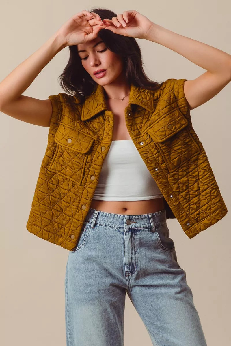 SO ME Triangle Quilting Stitch Button Up Knit Vest West2East Surf