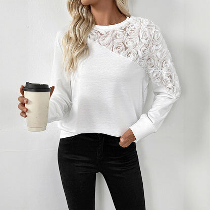Rose Three-dimensional Flower Decorative Long Sleeve sweater Grayceful LLC