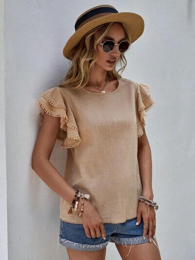 Denise Ruffle Cap Sleeve Blouse- SnagBag