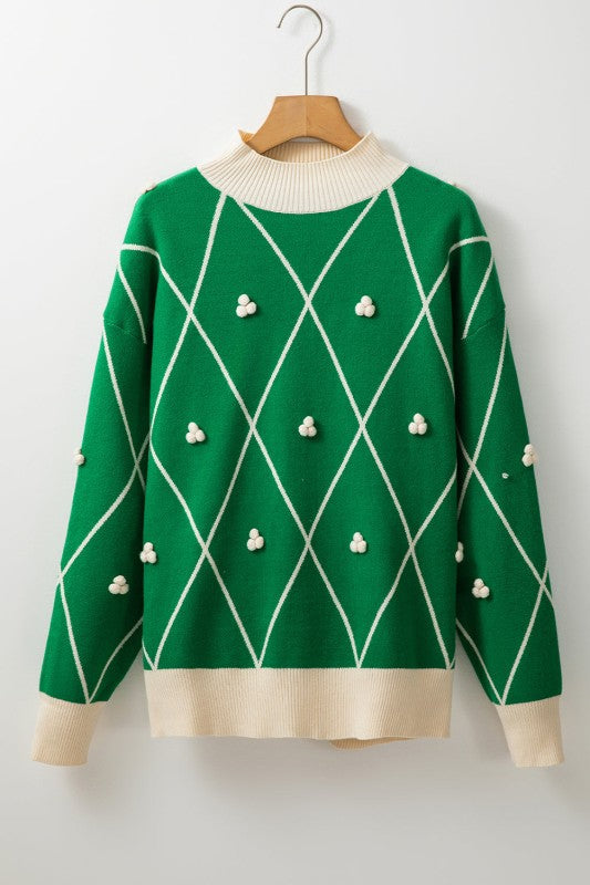 Christmas Geometric Diamond Pom Long Sleeve Sweate Shop Style & More | Fresh Looks, Everyday Deals & Free Shipping