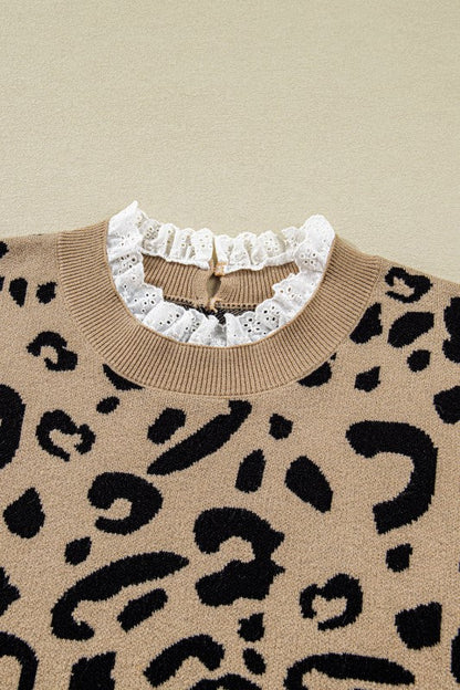 Plus Size Leopard Knit Lacy Trim Long Sleeve Sweat Shop Style & More | Fresh Looks, Everyday Deals & Free Shipping