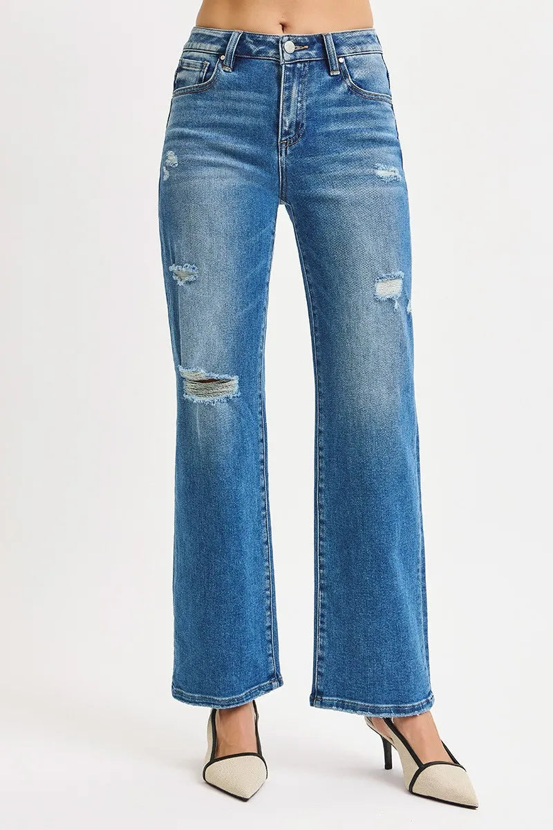RISEN Full Size High Rise Ankle Straight Front Body Distressed Jeans Plus Size West2East Surf