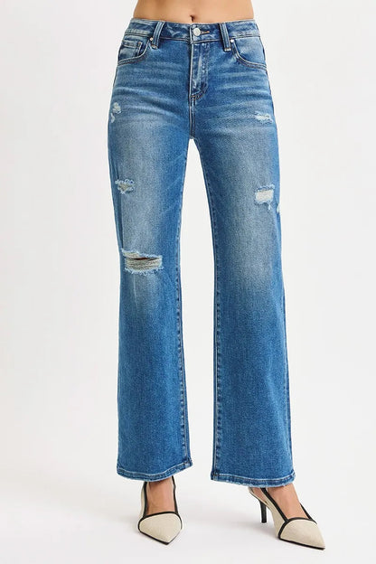 RISEN Full Size High Rise Ankle Straight Front Body Distressed Jeans Plus Size West2East Surf