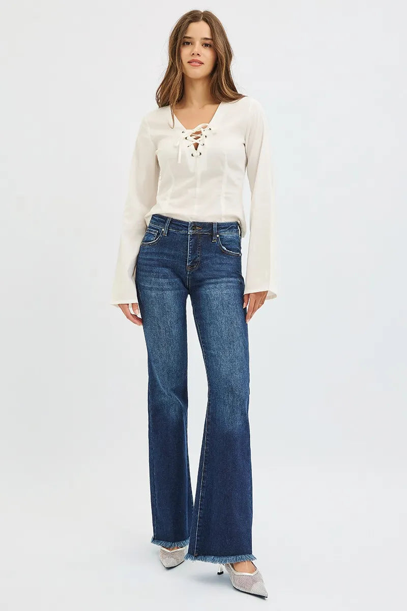 RISEN Full Size Tummy Control Mid Rise Flare Jeans Plus Size West2East Surf