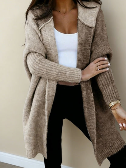 Women’s Color Block Hooded Knitted Cardigan – Plus Size Mid-Length Sweater Coat FitiqueFit