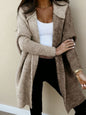 Women’s Color Block Hooded Knitted Cardigan – Plus Size Mid-Length Sweater Coat FitiqueFit
