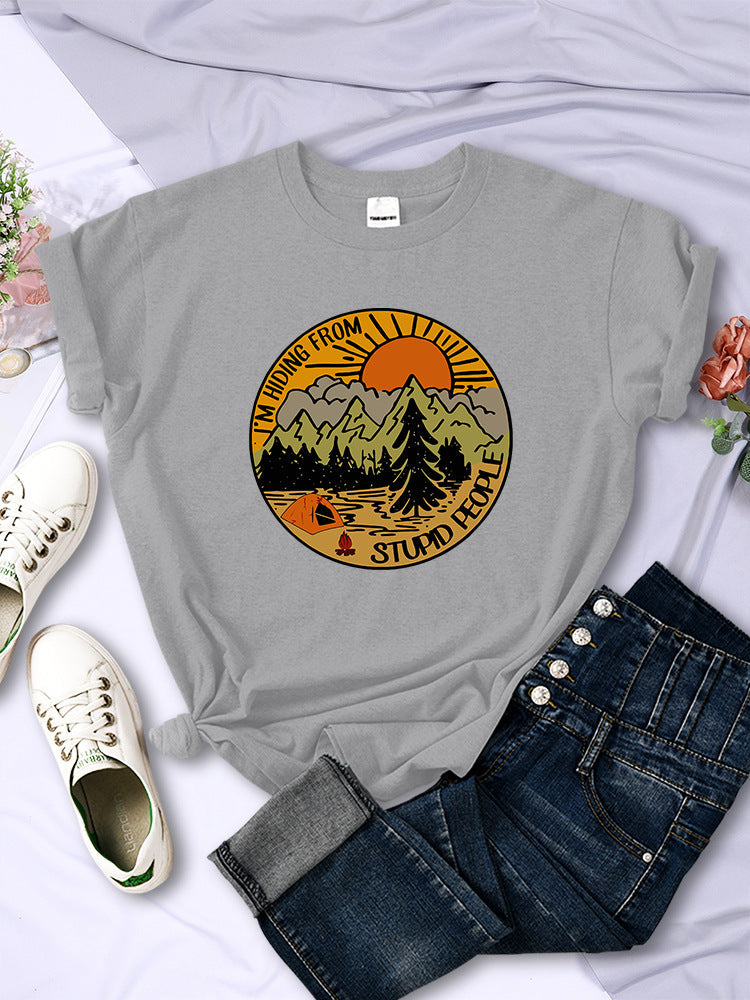 I'm Hiding From Stupid People Camping Scenery Women's Tops Hip-hop Fashion Street See size chart under “more details” The Fashion Celestial