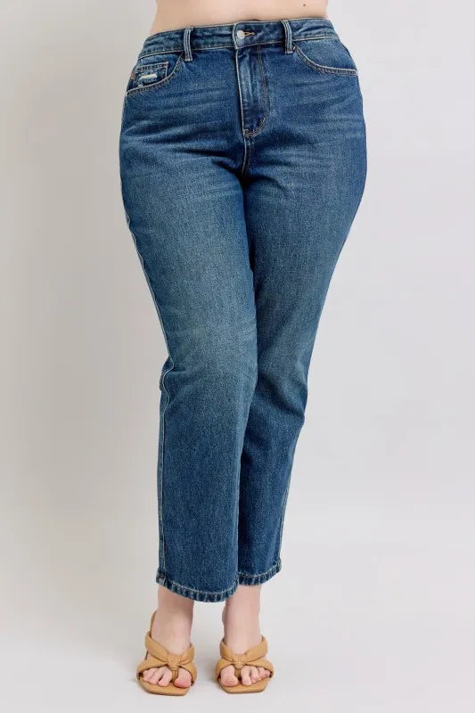 Judy Blue Full Size High Waisted Rigid Magic Non-destroy Straight Leg Jeans Plus Size West2East Surf
