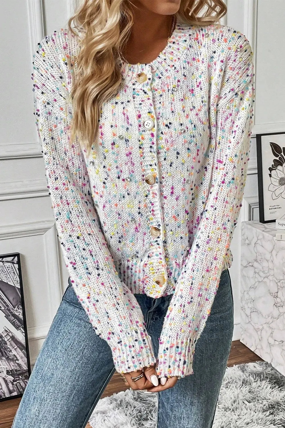 Confetti Button Up Long Sleeve Cardigan New Era Fashion LLc