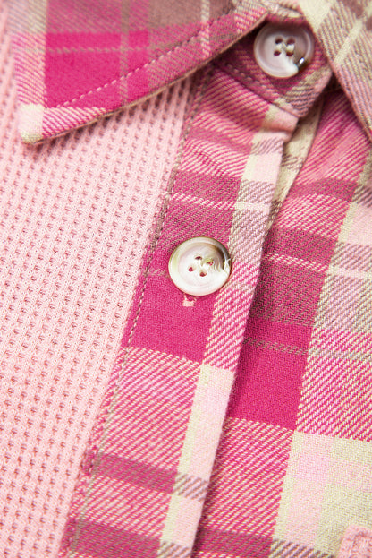 Pink Waffle Patch Pocket Plaid Patchwork Plus Size Shirt Garden Naked Curves