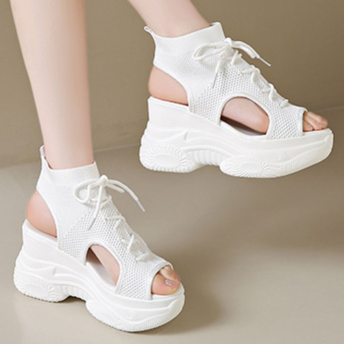 Cutout Mesh Wedge Sandals New Era Fashion LLc