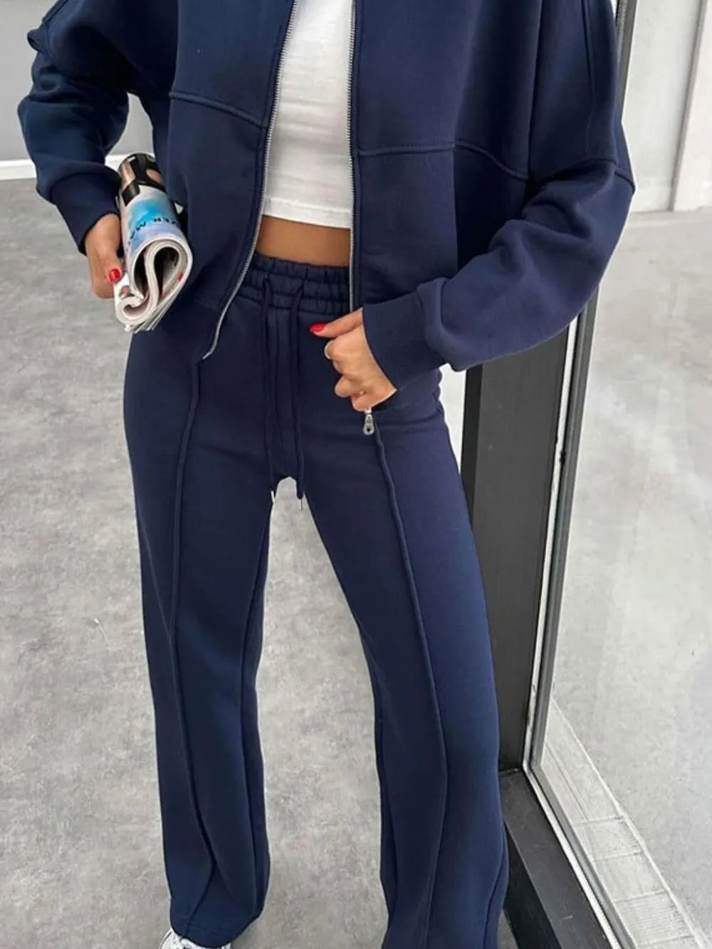 Baseball Collar Zip Up Outerwear and Drawstring Pants Set New Era Fashion LLc