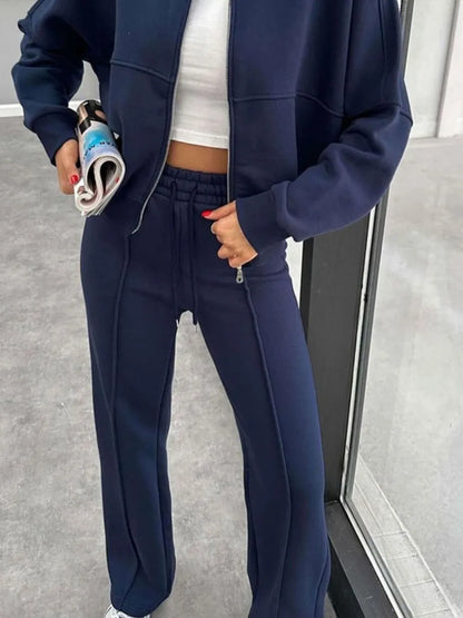 Baseball Collar Zip Up Outerwear and Drawstring Pants Set New Era Fashion LLc