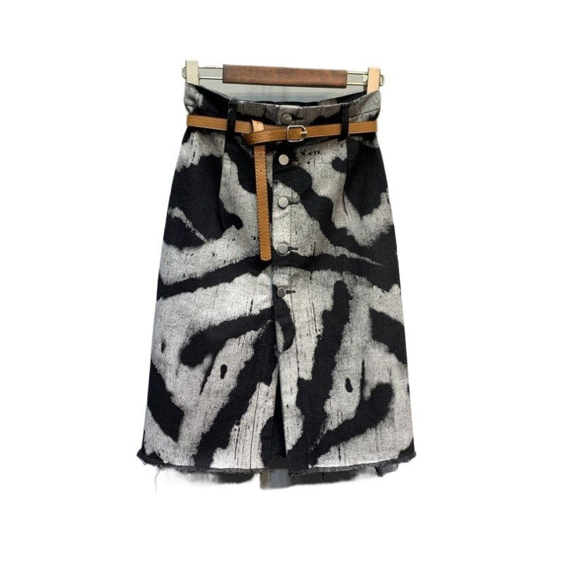 Tie-dyed High Waist Stretch Denim Skirt Grayceful LLC