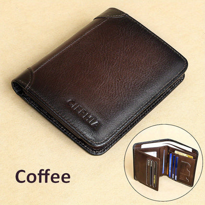 Genuine Leather Men's Wallet/Ultra-Thin Top-Grain Cowhide/Compact Multi-Function ID Credit Card Holder/RFID Blocking/Blessing Card Set/Christmas Valentine's Day Father's Day Gift NovaCart
