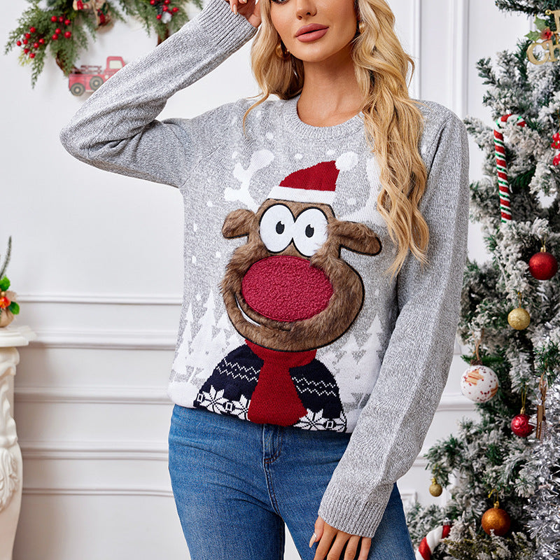 Loose Casual Parent-Child Gray Pullover Christmas Sweater FitiqueFit