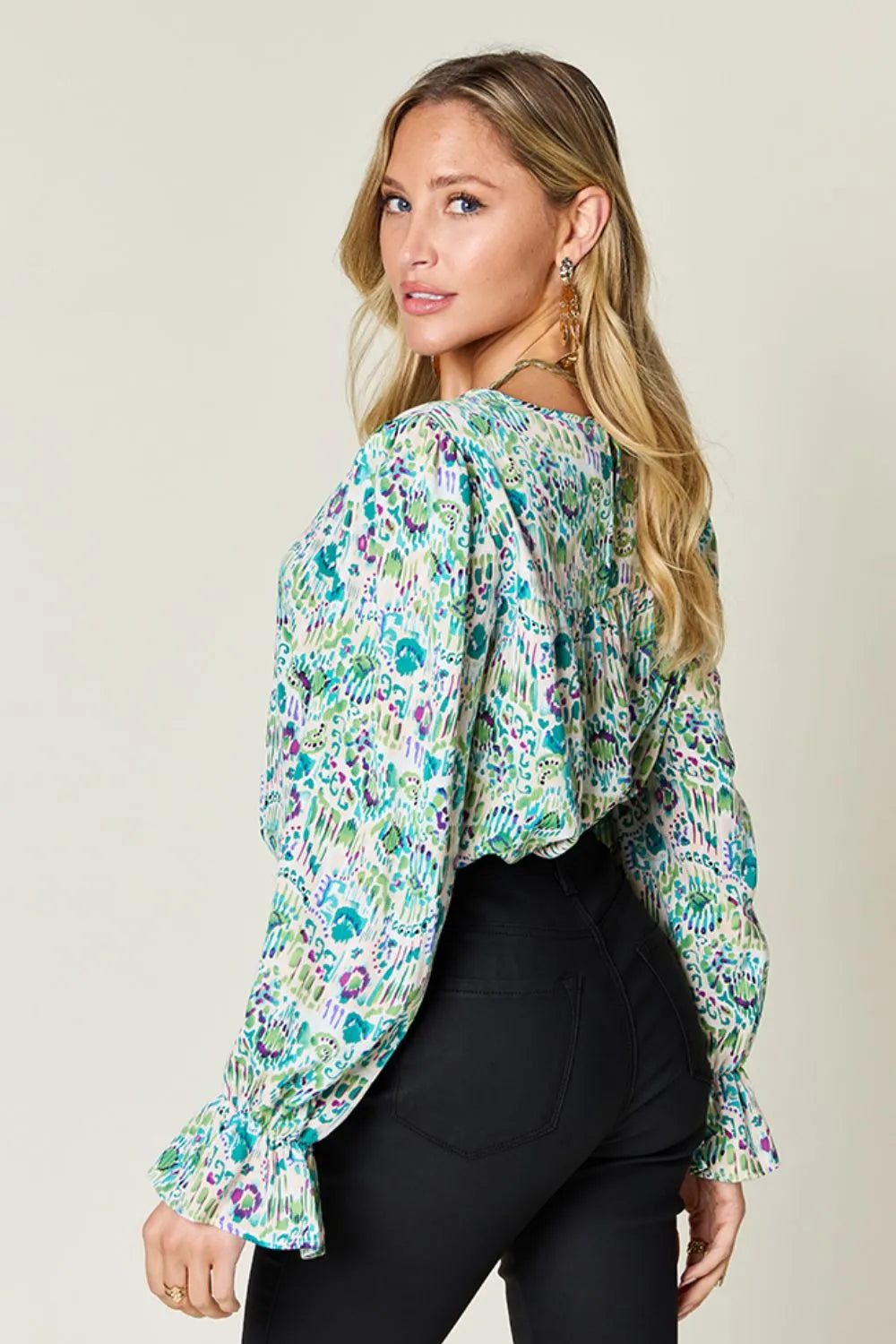 Double Take Full Size Printed Flounce Sleeve Blouse New Era Fashion LLc