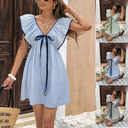 Women's V-Neck Ruffle Puff Sleeve Mini Dress – Flirty Summer Dress FitiqueFit