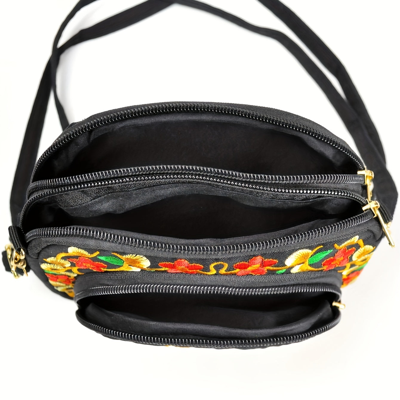 Vibrant Floral Embroidered Crossbody Bag for Women - Lightweight, Double-Sided Design with Detachable Strap, Zipper Closure, and Phone Pocket - Perfect for Casual Outings, Travel Accessory | Vibrant Pattern Bag | Coin Purse NovaCart
