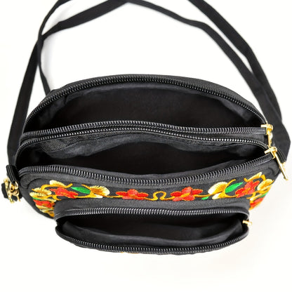 Vibrant Floral Embroidered Crossbody Bag for Women - Lightweight, Double-Sided Design with Detachable Strap, Zipper Closure, and Phone Pocket - Perfect for Casual Outings, Travel Accessory | Vibrant Pattern Bag | Coin Purse NovaCart