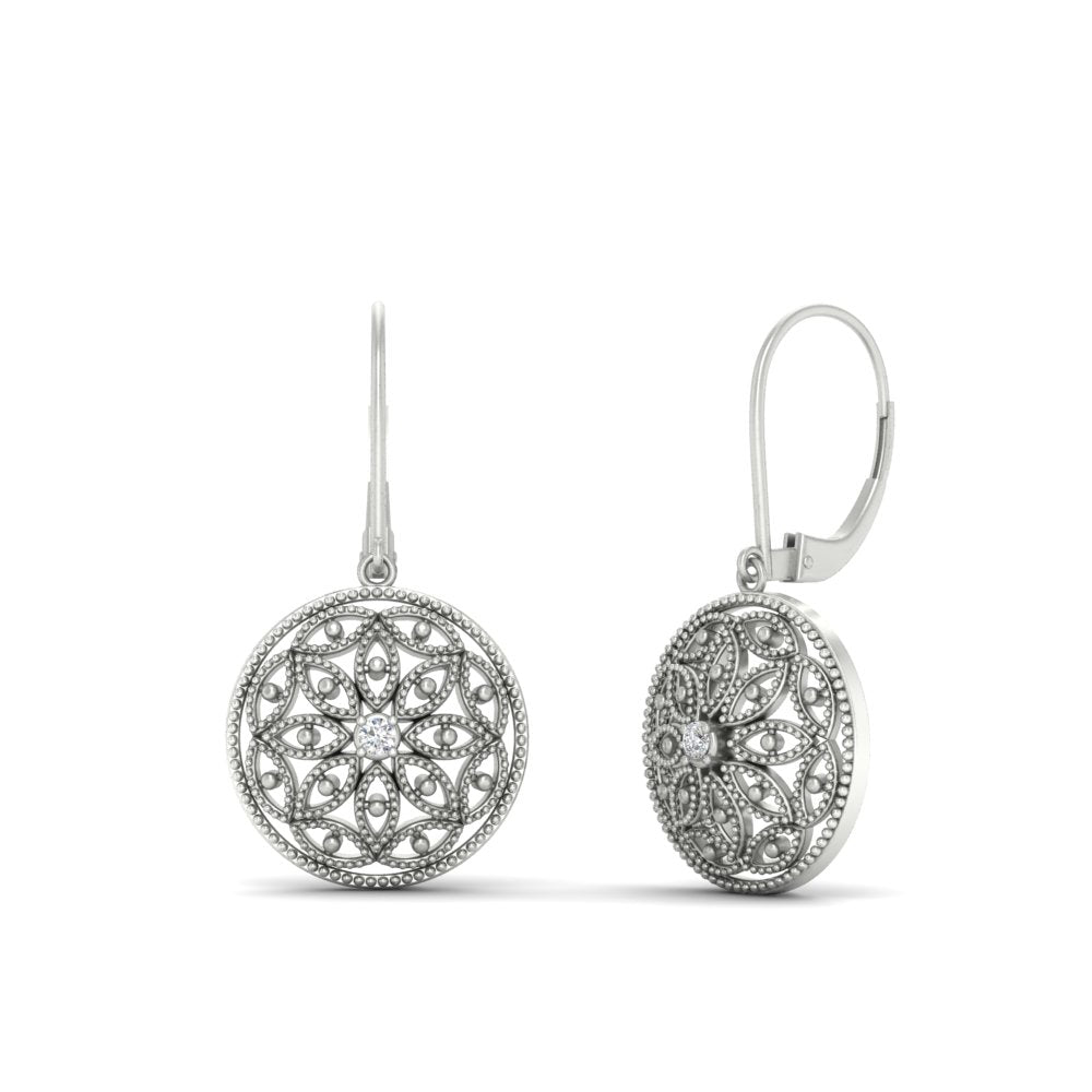 Filigree Circle Drop Lever Back Earring Fascinating Diamonds