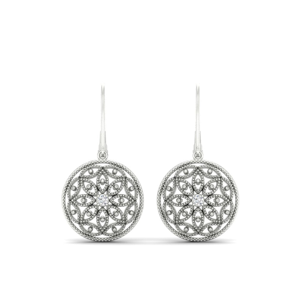 Filigree Circle Drop Lever Back Earring Fascinating Diamonds