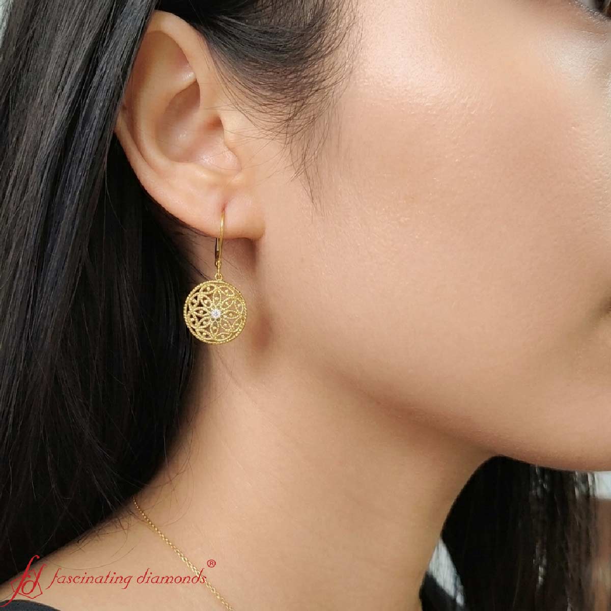Filigree Circle Drop Lever Back Earring Fascinating Diamonds