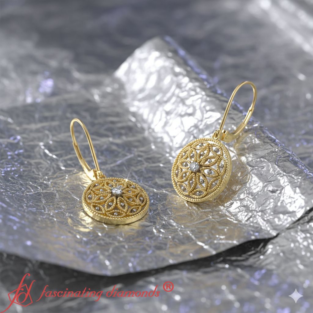 Filigree Circle Drop Lever Back Earring Fascinating Diamonds