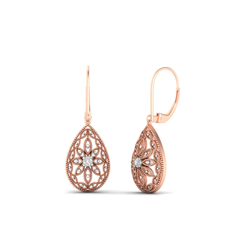 Filigree Diamond Openwork Teardrop Earrings Fascinating Diamonds