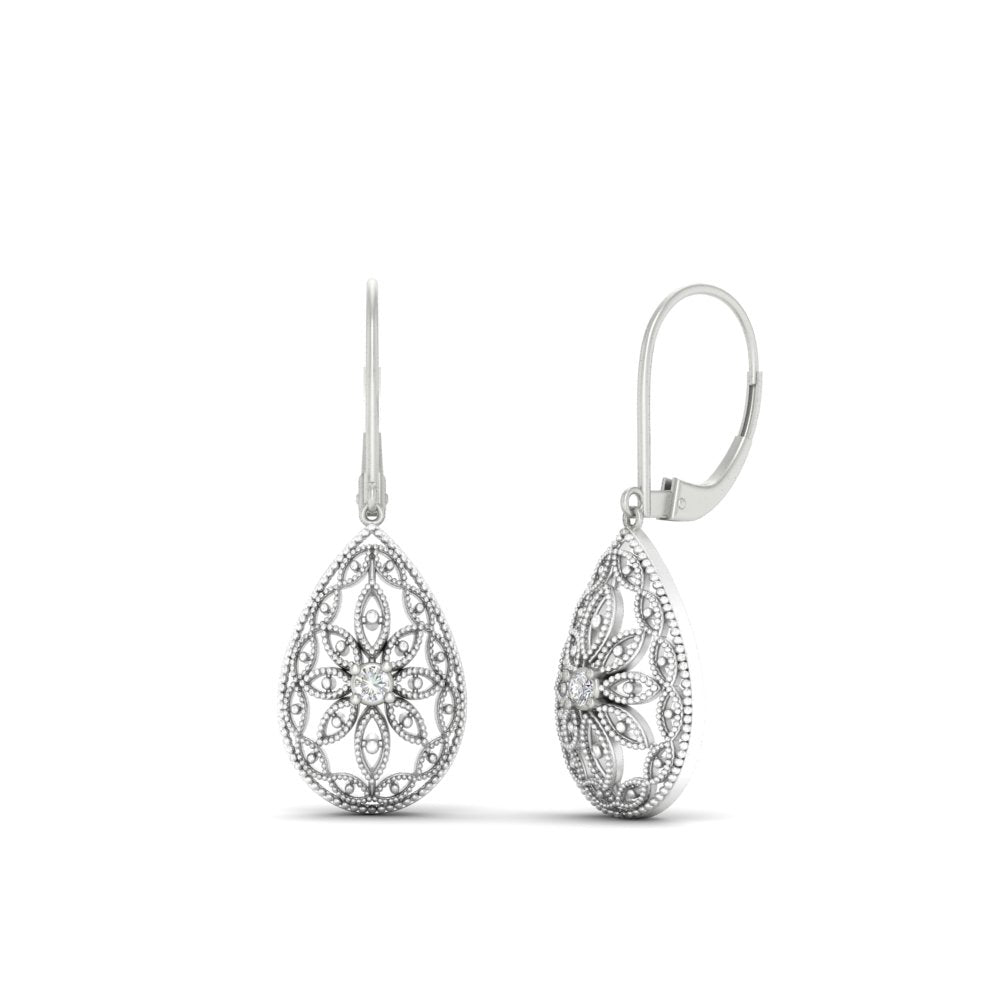 Filigree Diamond Openwork Teardrop Earrings Fascinating Diamonds