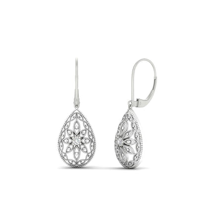 Filigree Diamond Openwork Teardrop Earrings Fascinating Diamonds
