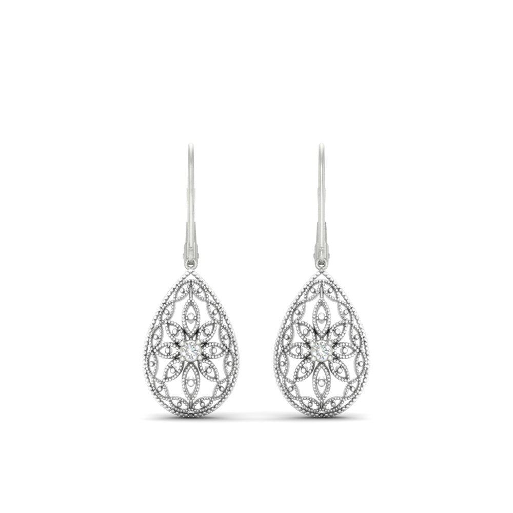 Filigree Diamond Openwork Teardrop Earrings Fascinating Diamonds