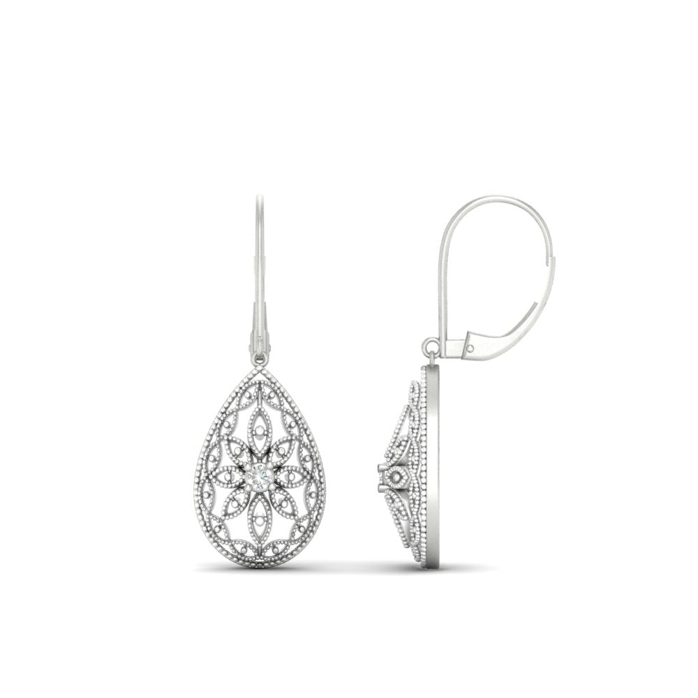 Filigree Diamond Openwork Teardrop Earrings Fascinating Diamonds