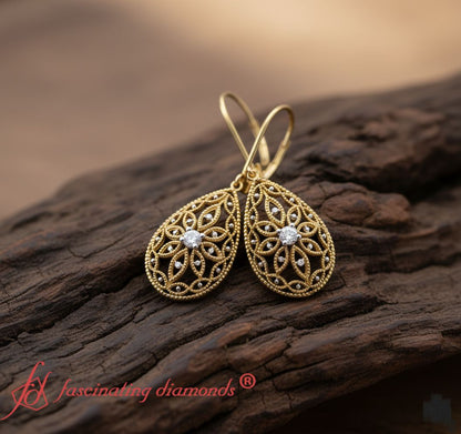 Filigree Diamond Openwork Teardrop Earrings Fascinating Diamonds