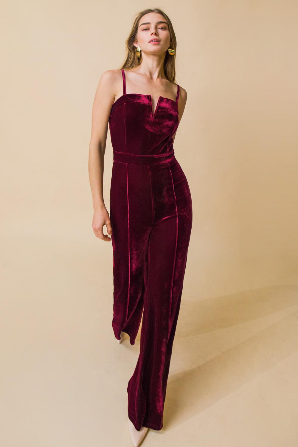 BLOW A KISS VELVET JUMPSUIT Flying Tomato