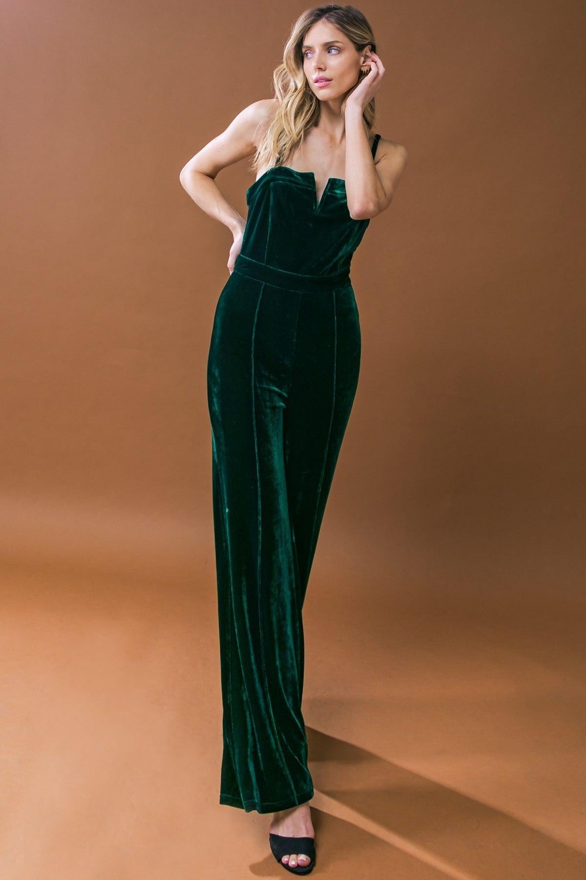 BLOW A KISS VELVET JUMPSUIT Flying Tomato