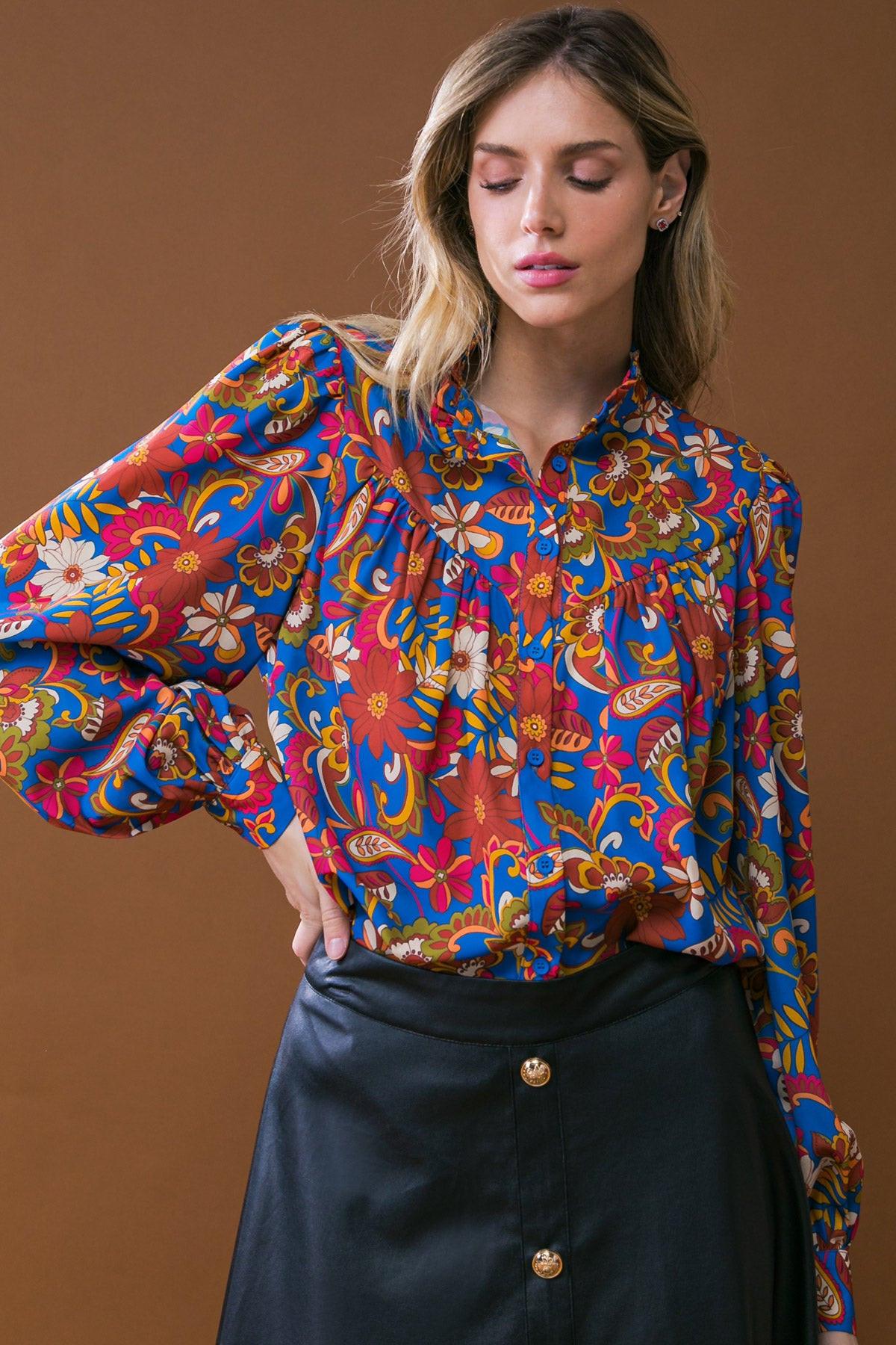 IMPRESSIVE BLOSSOM WOVEN TOP Flying Tomato
