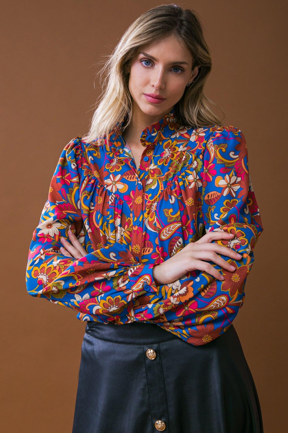 IMPRESSIVE BLOSSOM WOVEN TOP Flying Tomato