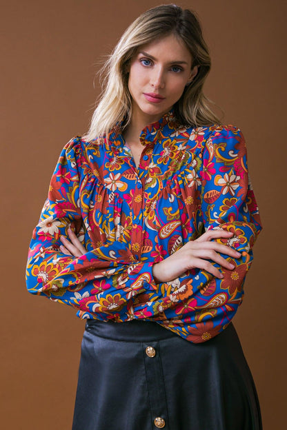IMPRESSIVE BLOSSOM WOVEN TOP Flying Tomato