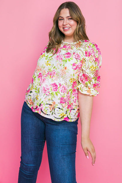 BLISS ME FLORAL WOVEN LACE TOP Flying Tomato