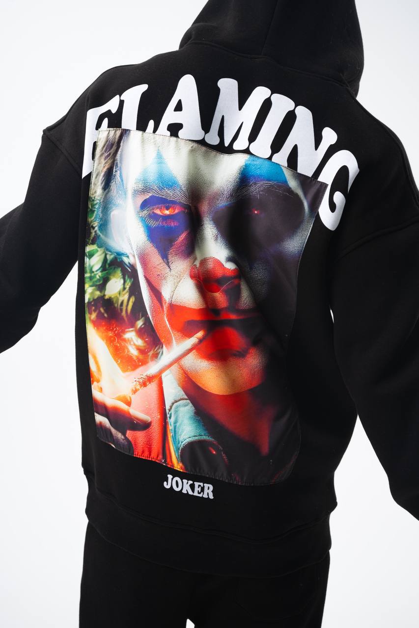 Flaming "Joker" Graphic Unisex Hoodie – Edgy Streetwear Withinblack