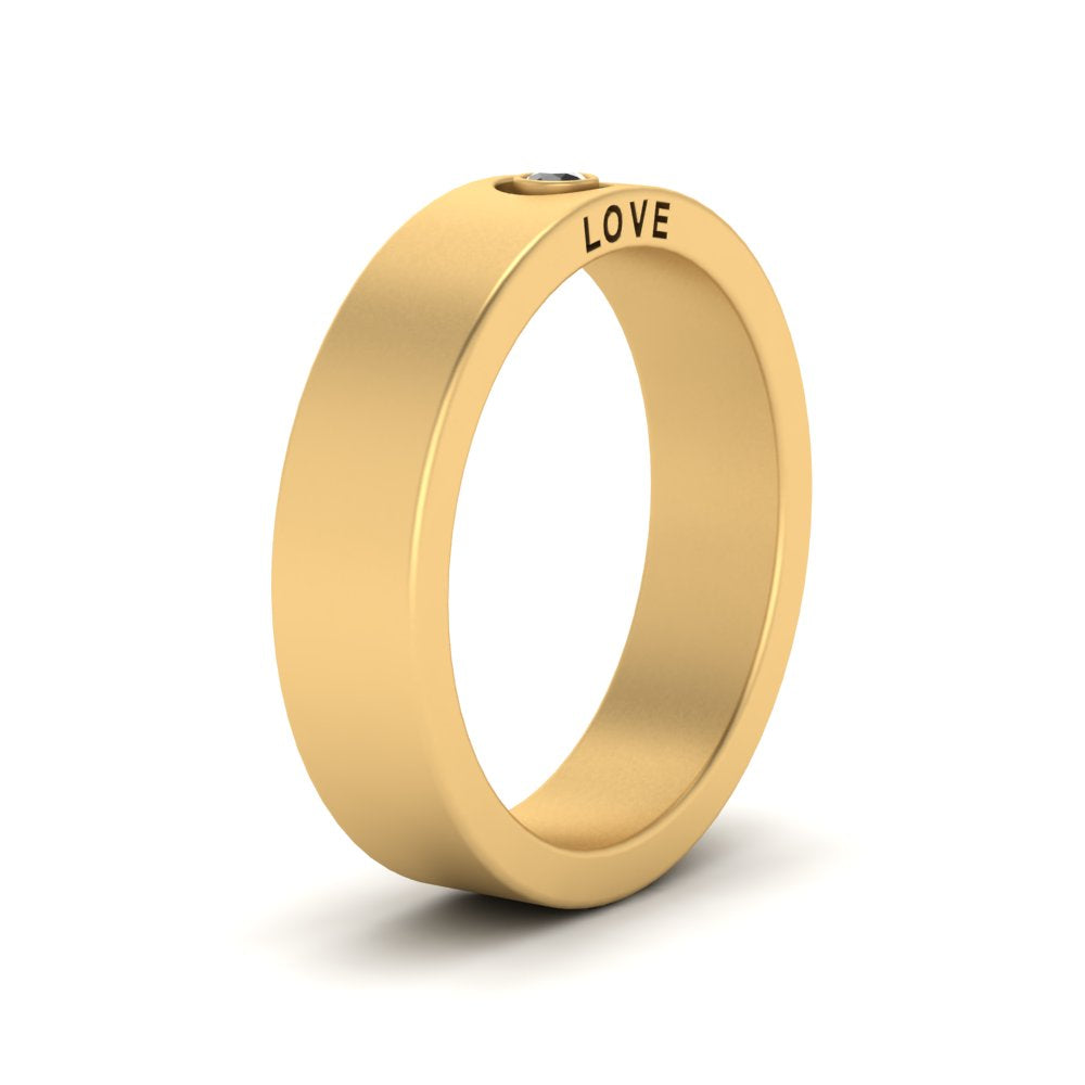 Flat Single Stone Mens Band Engraved Fascinating Diamonds